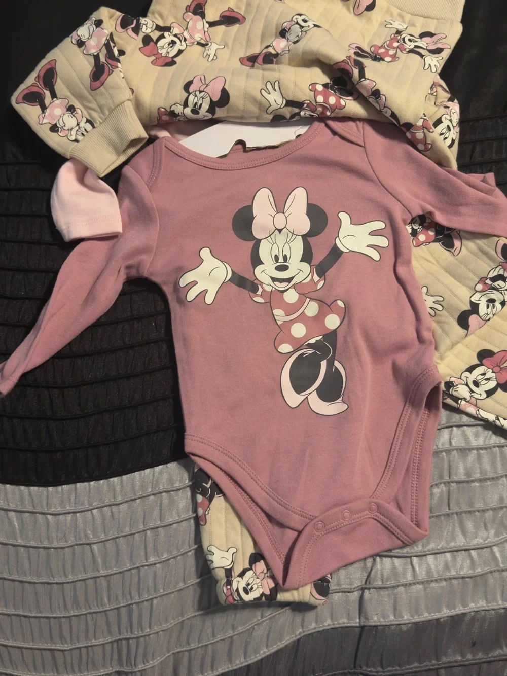 Baby Girls Minnie Mouse Pink and Cream One-Piece Set - Size 9M